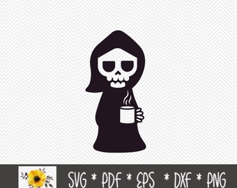 Skeleton drinking coffee SVG | Halloween SVG | Silhouette Cut File | Cricut Cut File | .svg | .dxf | .png | .eps | .pdf