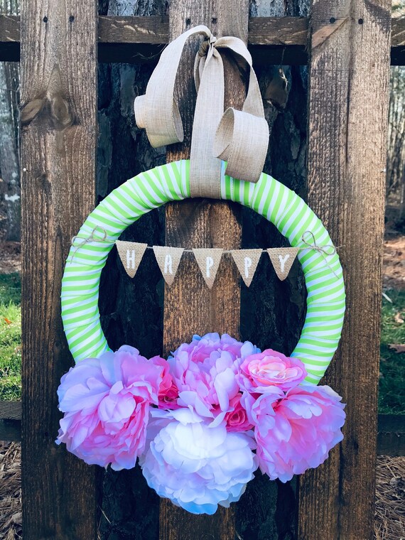 Preppy Wreath Happy Wreath Girls Room Decor Spring Wreath