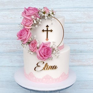 Christening cake name with cross I without wreath