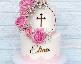 Christening cake name with cross I without wreath