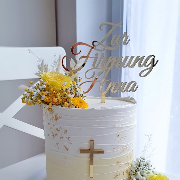 Zur Firmung mit Kreuz, personalisiert, Caketopper, Tortendekoration, Cake Topper