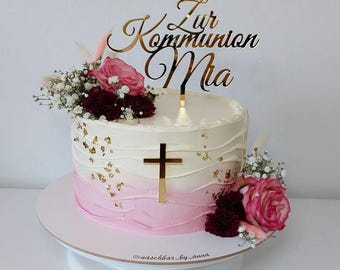 Zur Kommunion mit Namen und Kreuz