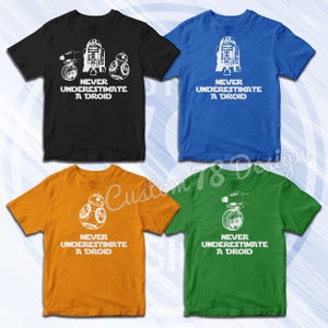 Star Wars "Never Underestimate A Droid" Youth Graphic Tee • Choice of BB-8, R2-D2, D-O or All 3 Droids