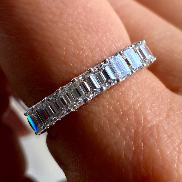 Emerald Cut Diamond Half Eternity Band in a Basket setting, 18k gold, Diamond Ring, Wedding Band, Wedding Ring, Eternity Ring