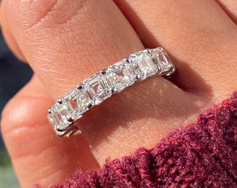 Asscher Cut Natural Diamond Eternity Band/ 18k Gold, Eternity Ring, Wedding Band, Diamond Ring, Wedding Ring