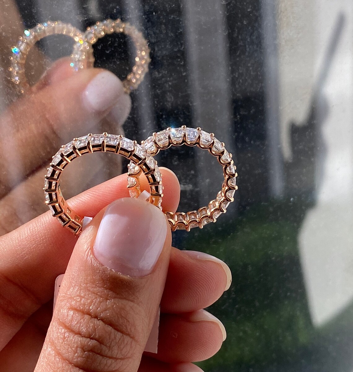 Emerald Cut Diamond Eternity Band Basket Setting /18k Gold Etsy