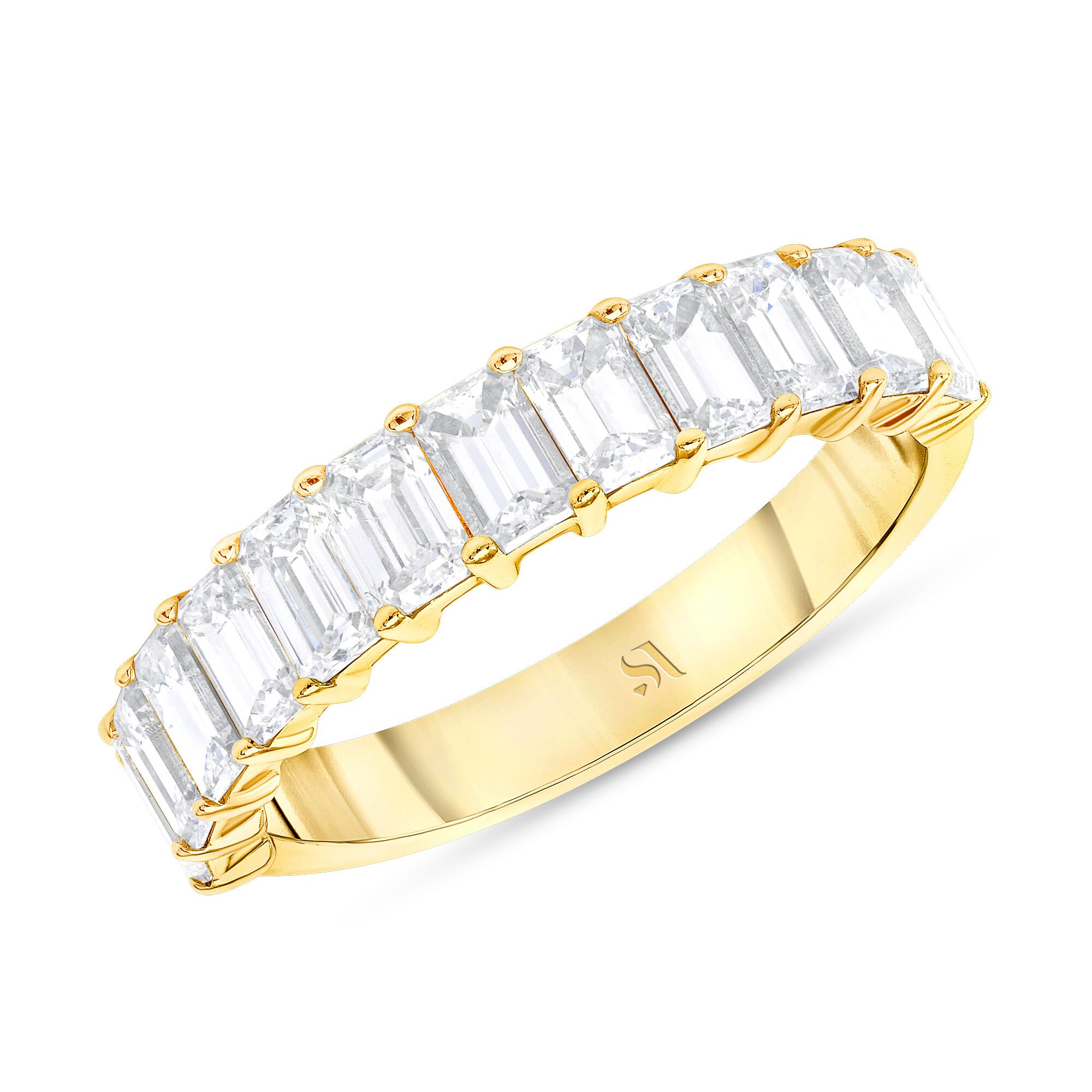 Emerald Cut Diamond Half Eternity Band in a Basket Setting Etsy
