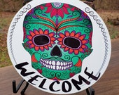 Metal Wreath Sign, Aluminum Sign, Sugar Skull Wreath Sign, Calavera Wreath Sign, Candy Skull Sign, Day of the Dead Sign, All Souls Day Sign