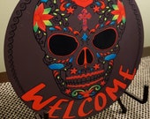 Metal Wreath Sign, Aluminum Sign, Sugar Skull Wreath Sign, Calavera Wreath Sign, Candy Skull Sign, Day of the Dead Sign, All Souls Day Sign