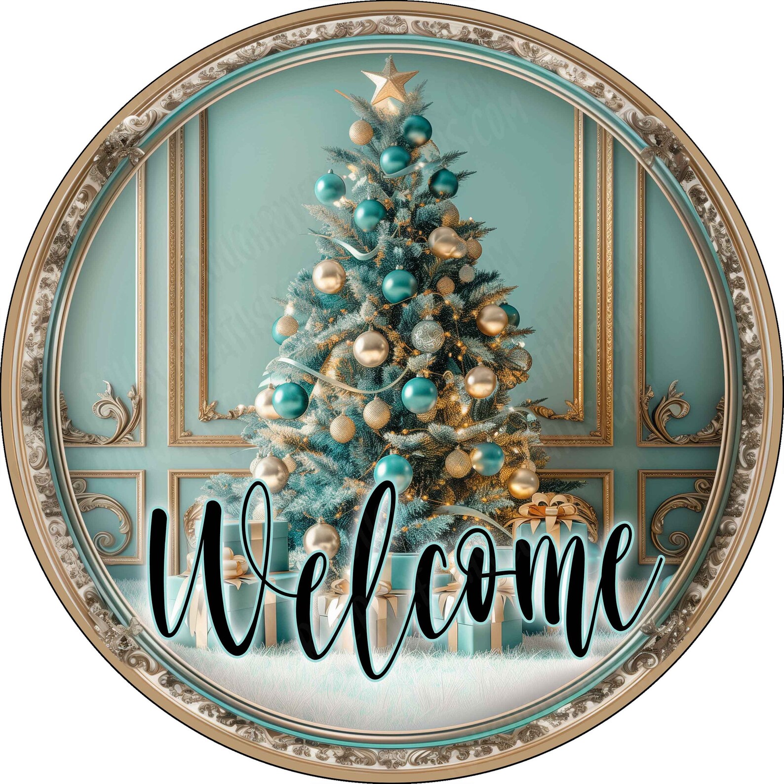Merry Christmas Wreath Sign, Blue Christmas Sign, Tree Wreath Sign