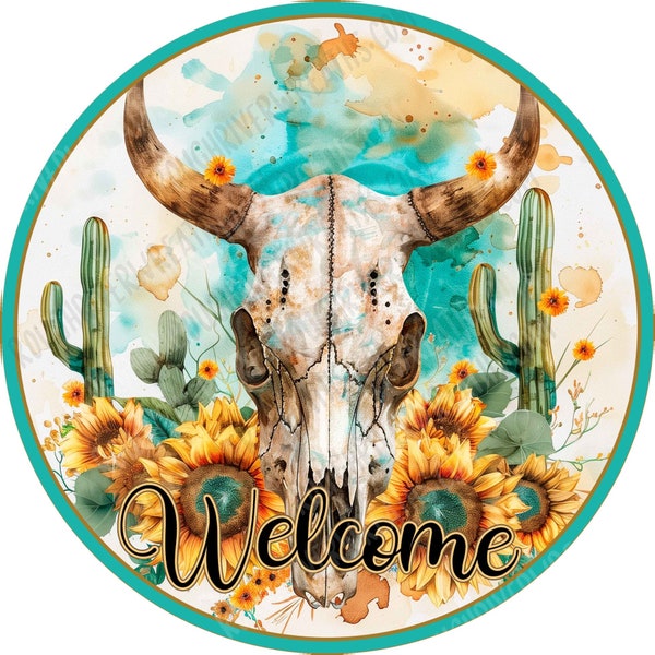 Cow Skull Welcome Sign, Western Wreath Sign, Cow Skull  Wreath Sign, Cowboy Sign, Southwest Wreath Sign