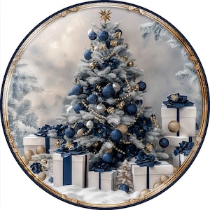 Merry Christmas Wreath Sign, Blue Christmas Wreath Sign, Tree Wreath Sign, Navy Blue Sign, Elegant Christmas Sign, Aluminum Sign for Wreath