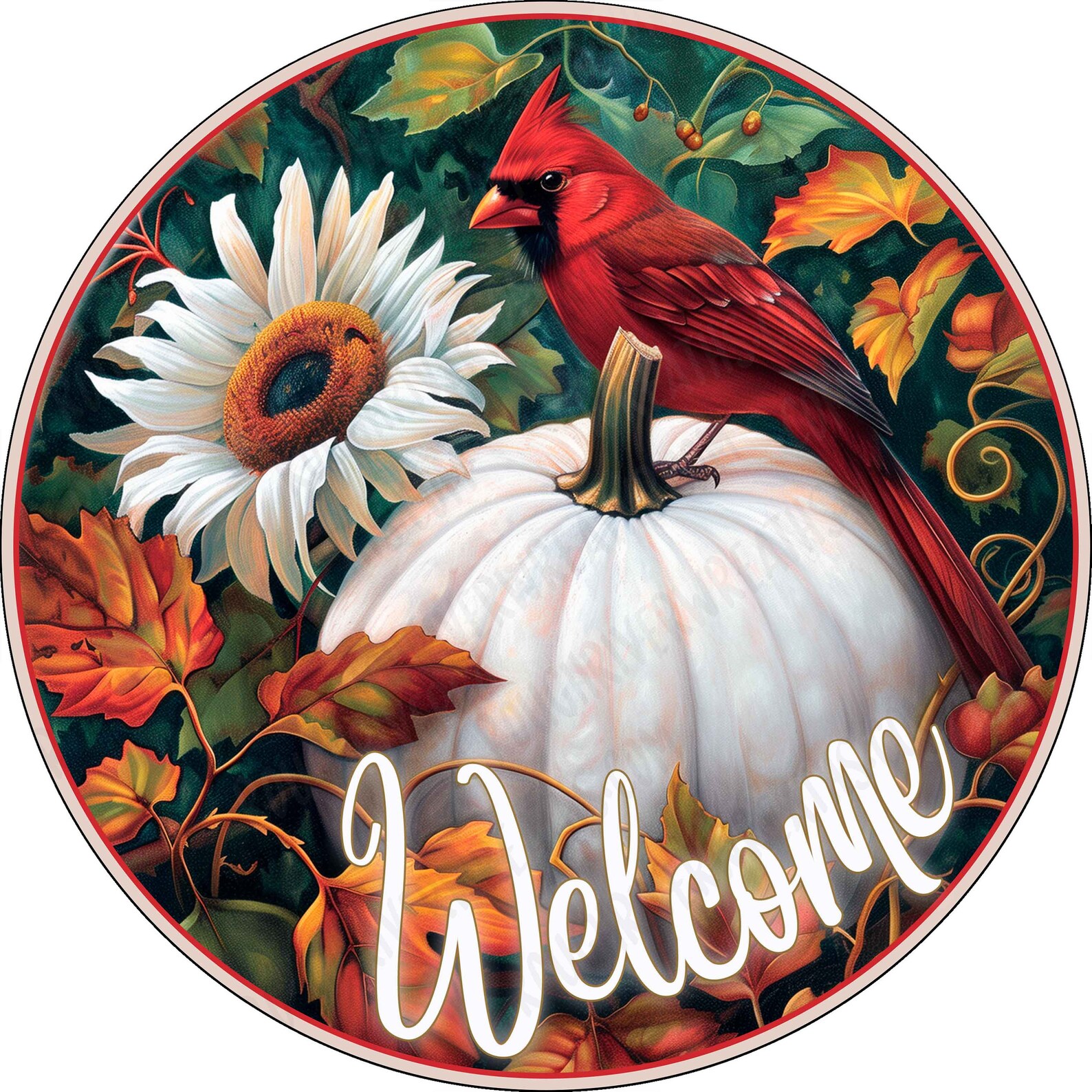 Cardinal Pumpkin Wreath Sign, Cardinal Fall Sign, White Pumpkin Sign ...