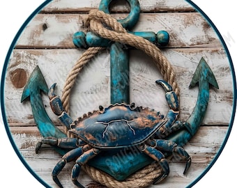 Anchor Wreath Sign, Lake Wreath Sign, Metal Wreath Sign, Aluminum Sign, Ocean Wreath Sign, Sea Wreath Sign, Coastal, Crab Sign, Nautical