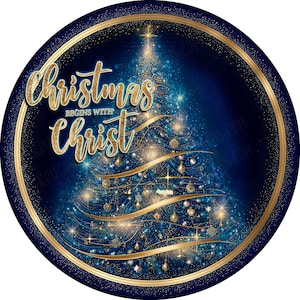 Christmas begins with Christ Wreath Sign, Blue Christmas Sign, Christmas Sign, Religious Accent Sign for Christmas, Metal Aluminum Sign