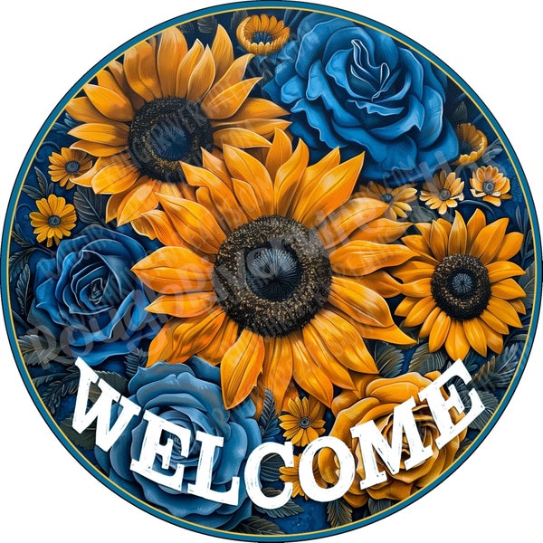 Sunflowers and Roses Wreath Sign, Sunflower wreath Accent Sign, Aluminum Sign, Wreath Sign with Sunflower, Sunflower Decor