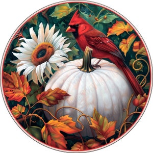 Letrero de corona de calabaza cardenal, letrero de otoño cardenal, letrero de calabaza blanca, letrero de aluminio para corona, letrero de corona de Acción de Gracias, letrero de otoño