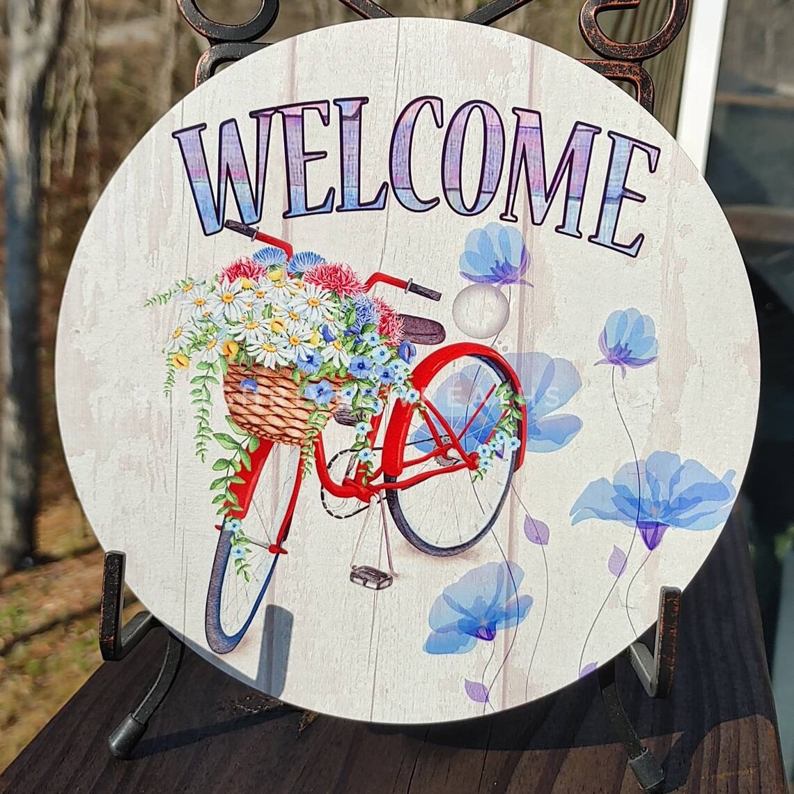 Bicycle Sign Sign With Bicycle Colorful Wreath Etsy