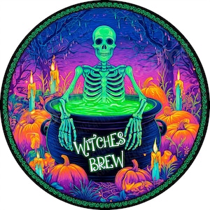 Skeleton in Cauldron Wreath Sign,  Halloween Wreath Sign,  Fall Sign, Aluminum Sign for Wreath Making, Halloween Sign, Witches Brew Sign