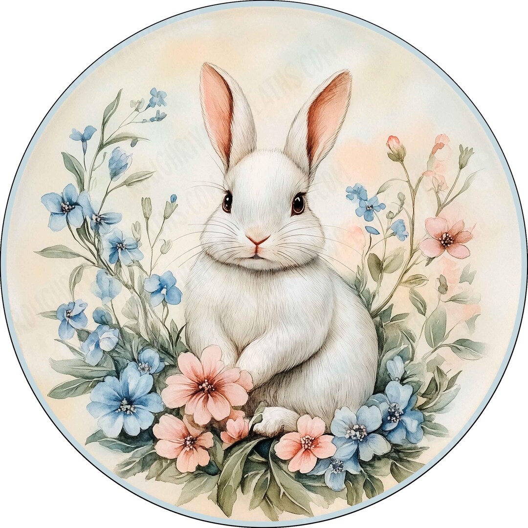 Bunny Wreath Sign, Vintage Feel Rabbit Sign, Easter Sign With Bunny ...