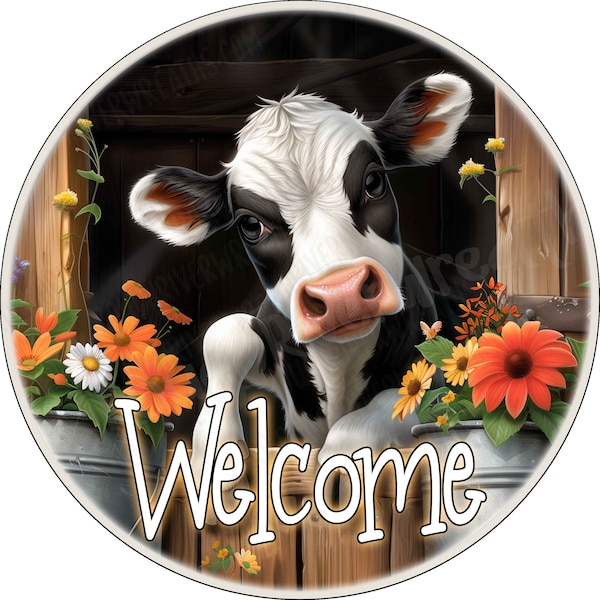Cow Wreath Sign, Holstein Cow Sign, Farmhouse Sign, Cow Decor, Aluminum Sign for Wreath