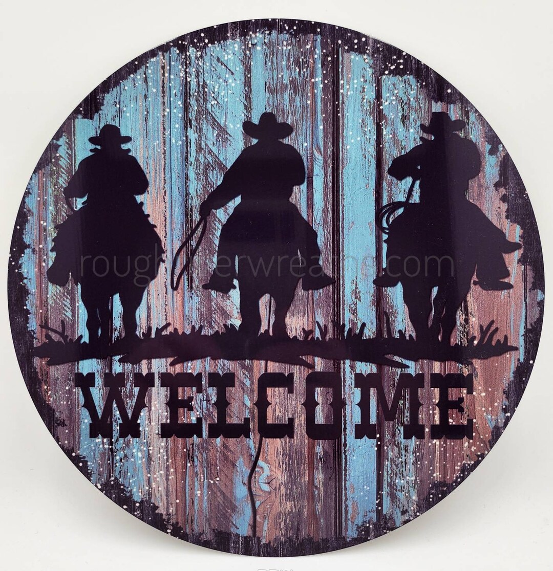 Cowboy Welcome Sign, Western Wreath Sign, Cowboy on Horse Sign, Cowboy