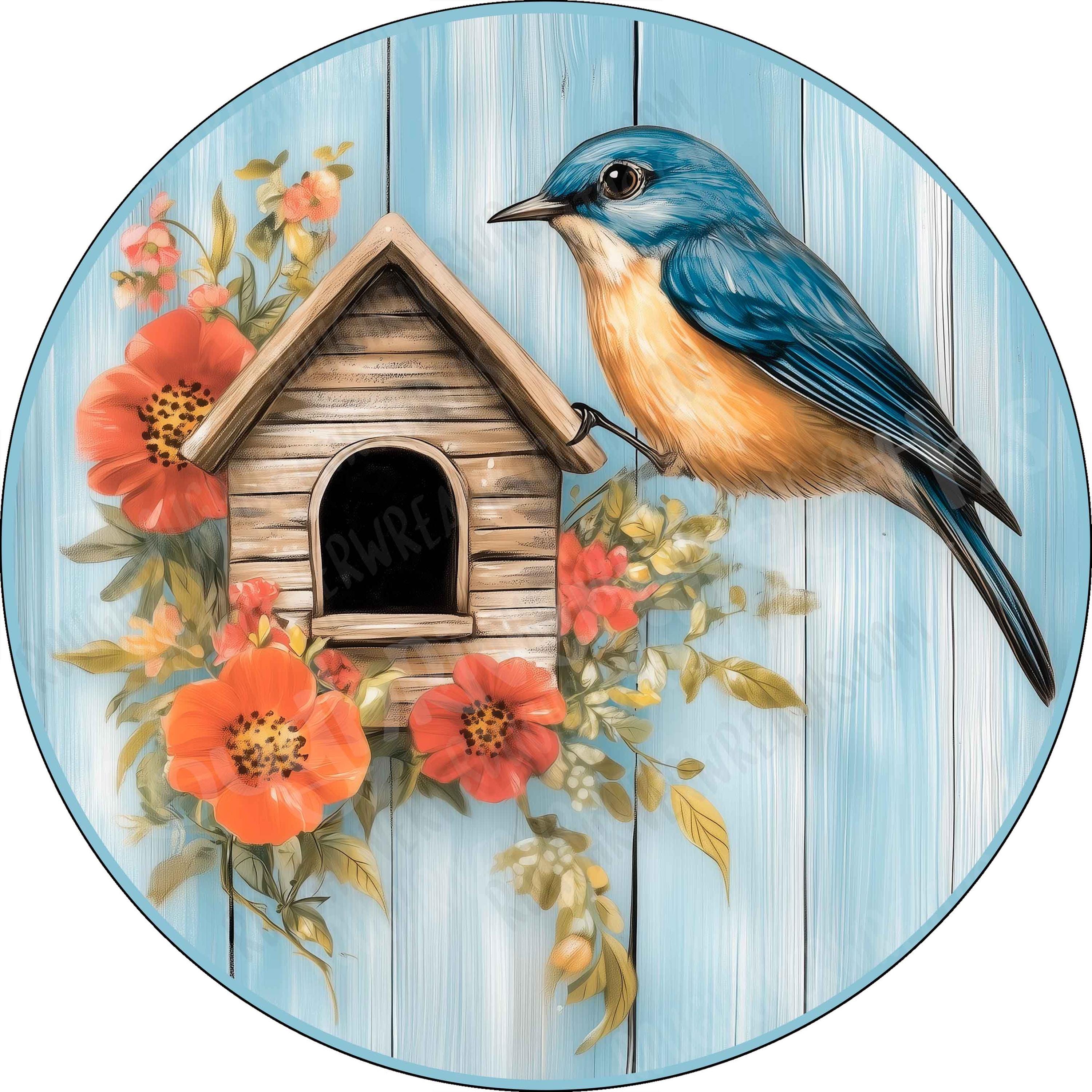 Blue Bird & Birdhouse Aluminum Sign, One Dimensional Flat