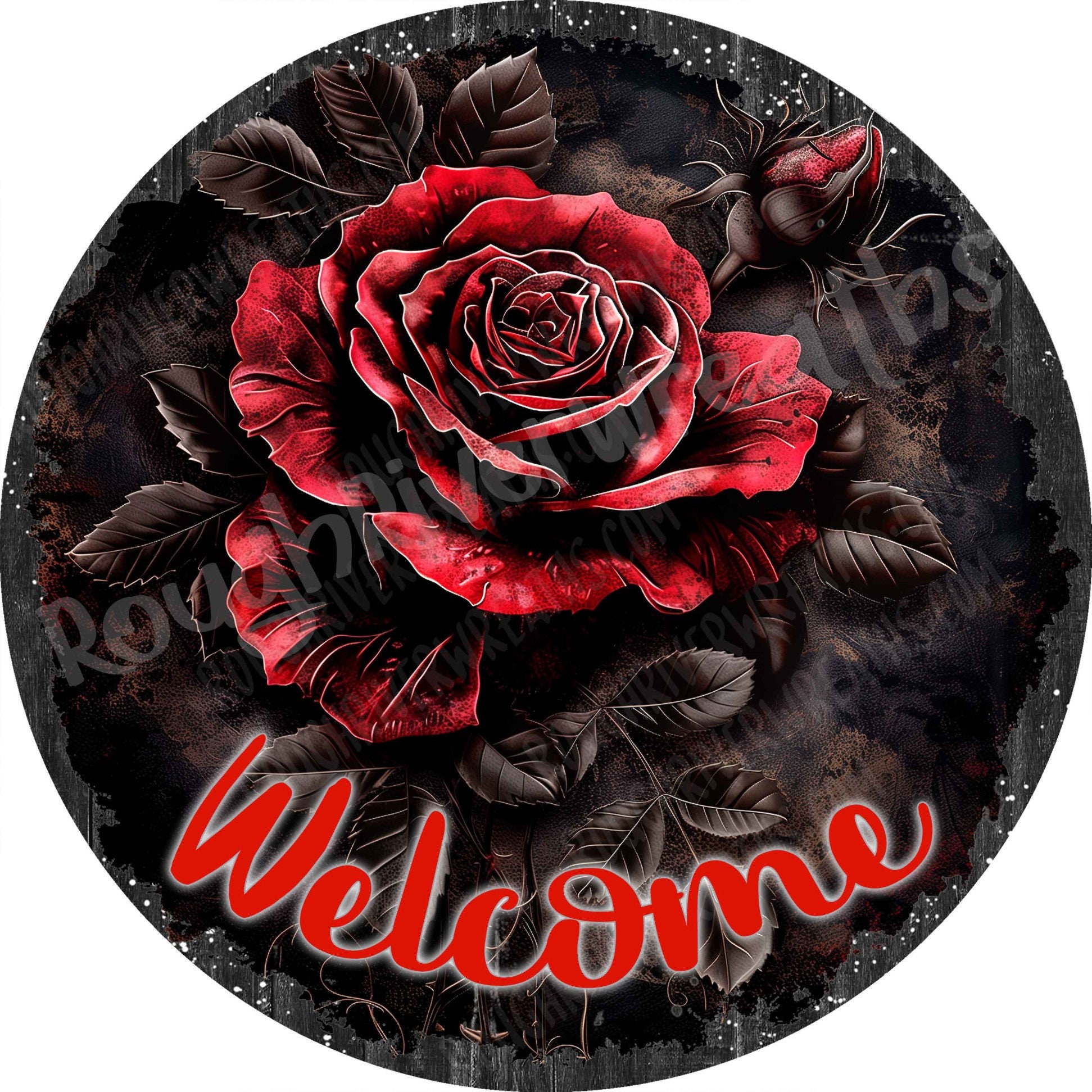 Gothic Rose Wreath Sign, Valentine Sign, Red Rose Wreath Sign, Aluminum ...