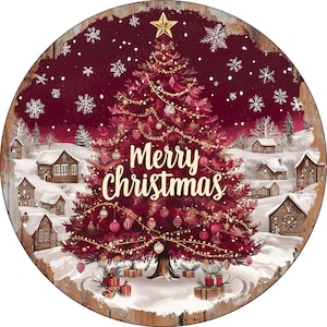 Merry Christmas Wreath Sign, Burgundy or  Maroon Color Christmas Sign, Tree Wreath Sign, Elegant Christmas Sign, Aluminum Sign for Wreath