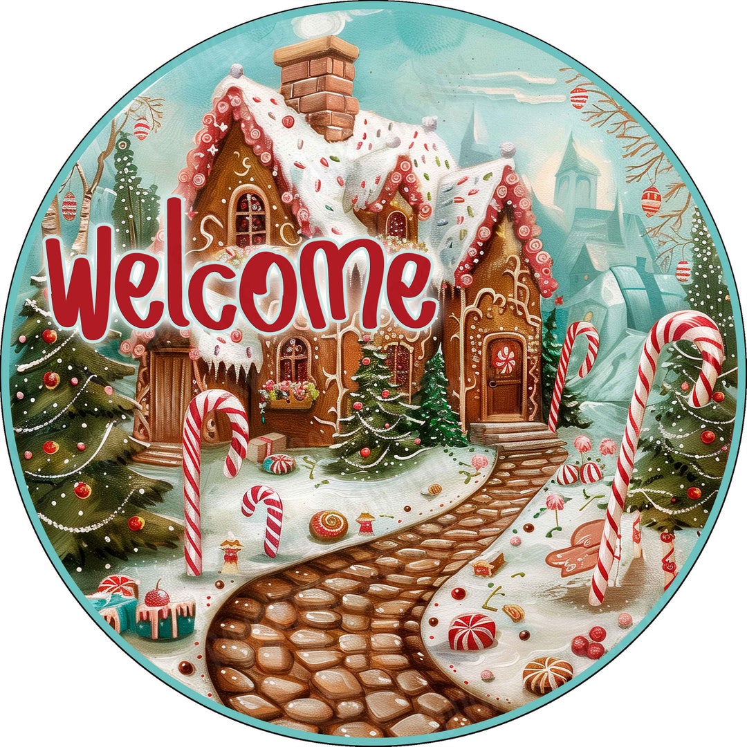 Gingerbread House Wreath Sign, Vintage Feel Gingerbread House Sign ...