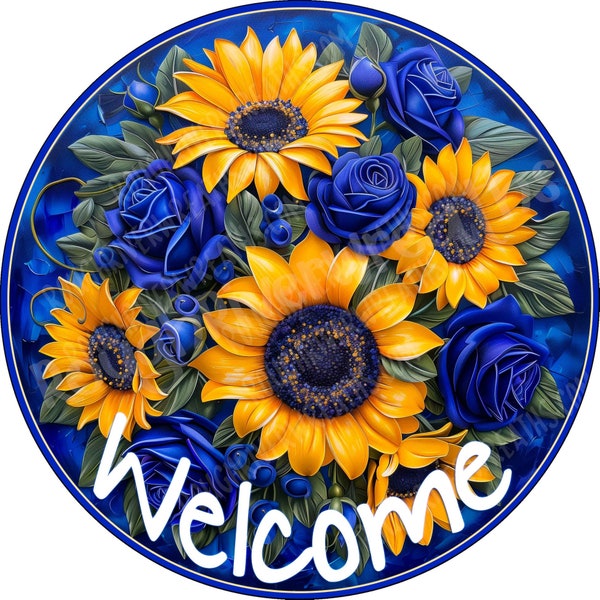 Sunflowers and Roses Wreath Sign, Sunflower wreath Accent Sign, Aluminum Sign, Wreath Sign with Sunflower, Sunflower Decor