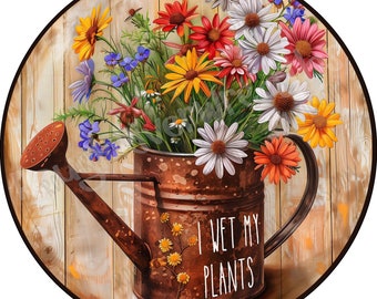 Flower Wreath Sign, Floral Bouquet Wreath Sign, Rustic Country Wreath Sign, Spring Wreath Sign, watering Can sign