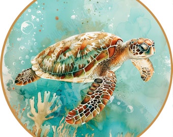 Turtle Wreath Sign - Beach Wreath Sign - Wreath Sign Turtle - Wreath Sign Beachy - Colorful Beach Sign