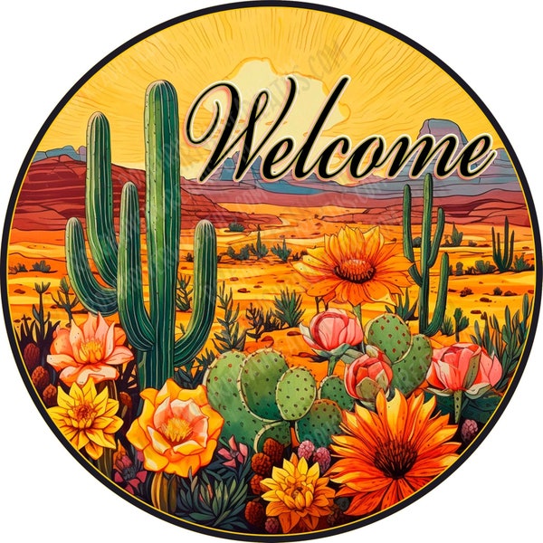 Southwest Wreath Sign, Desert Welcome, Cactus Wreath Sign, Welcome Wreath Sign, Welcome Sign for Wreath, Colorful Wreath Sign