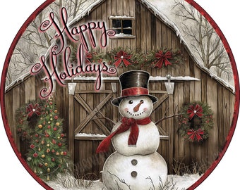 Snowman Wreath Sign, Winter Wreath Sign, Wreath Sign, Christmas Wreath Sign, Aluminum Sign, Country Christmas Wreath Sign