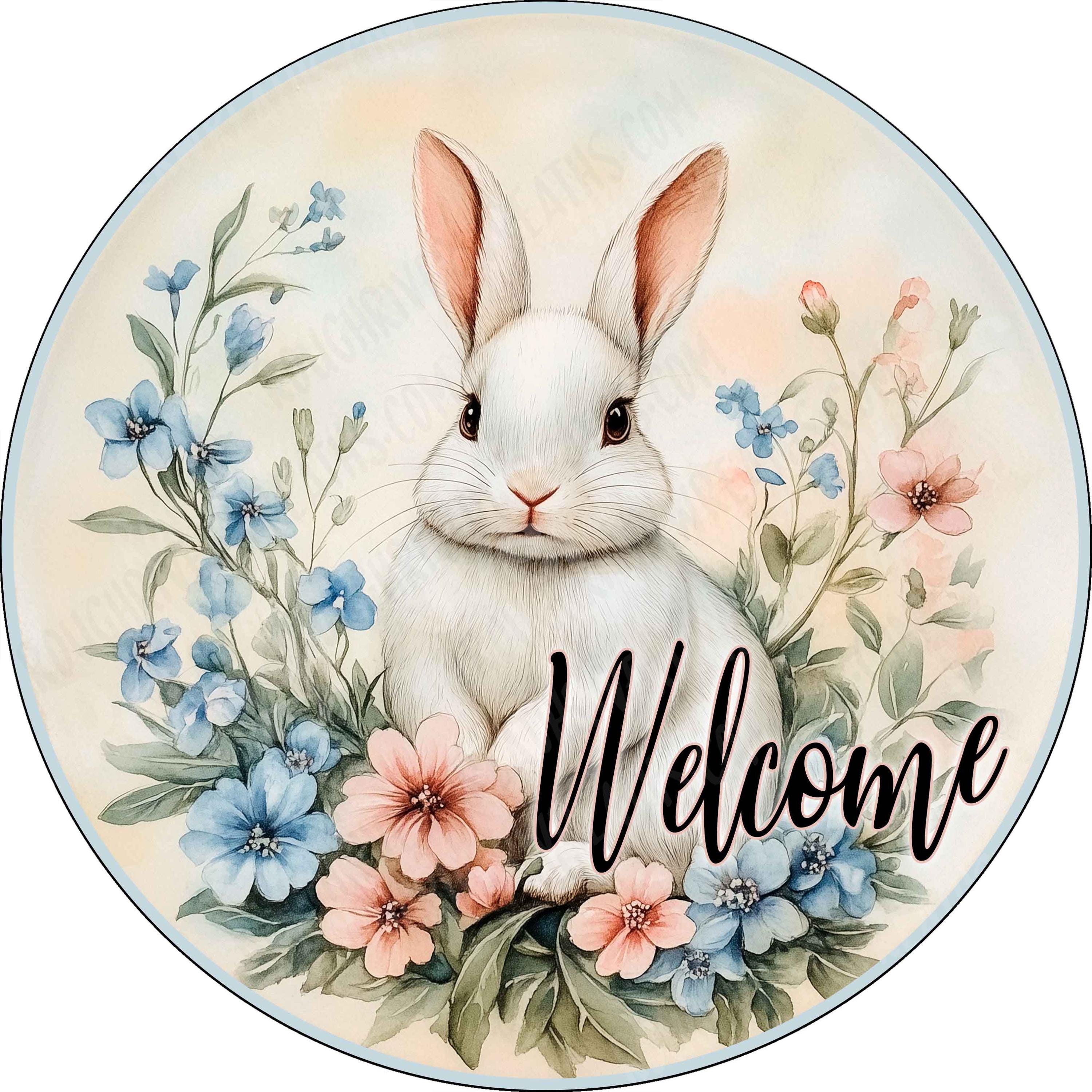 Bunny Wreath Sign, Vintage Feel Rabbit Sign, Easter Sign With Bunny ...