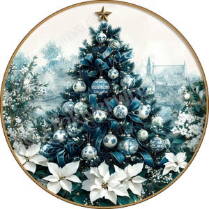 Merry Christmas Wreath Sign, Chinoiserie Christmas Wreath Sign, Tree Wreath Sign, Elegant Christmas Sign, Aluminum Sign for Wreath