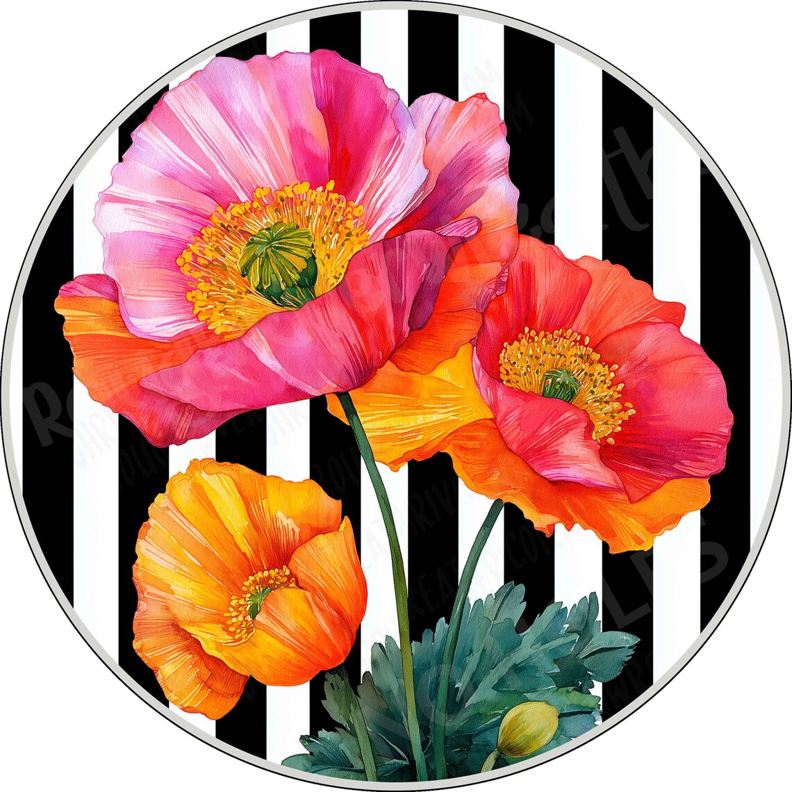 Poppy Pattern For Sign Colorful Poppy Aluminum Sign, Black and White Stripe, One Dimensional ...