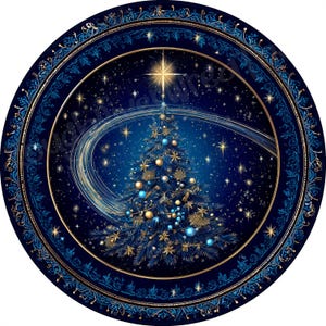 Blue and Gold Christmas Tree Wreath Sign, Blue Christmas Sign, Christmas Sign, Religious Accent Sign for Christmas, Metal Aluminum Sign