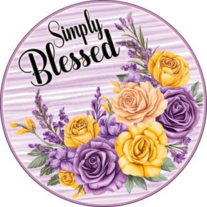 Letrero de corona floral morado y amarillo, letrero de corona Simply Blessed, letrero de bienvenida de color morado y amarillo, letrero de aluminio para hacer coronas