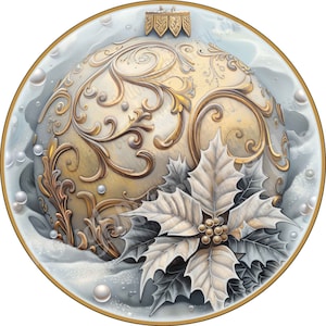 Ornament Sign, Gold Ornament Wreath Sign, Bauble Sign, Aluminum Sign for Wreath, Christmas Wreath Sign, Holiday Wreath Sign