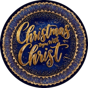 Christmas begins with Christ Wreath Sign, Blue Christmas Sign, Christmas Sign, Religious Accent Sign for Christmas, Metal Aluminum Sign