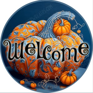Letrero de corona de calabaza, letrero de otoño, letrero de corona de calabaza, letrero de corona de aluminio, letrero de corona de Acción de Gracias, letrero de otoño