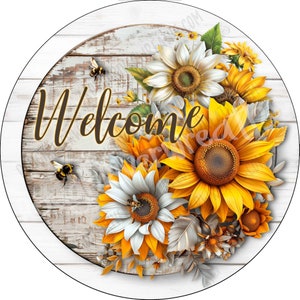 Letrero de corona de girasol, letrero de corona con girasol, decoración de girasol, letrero de corona de metal, letrero de aluminio, letrero de corona de girasol redondo