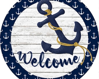 Nautical Wreath Sign, Anchor Wreath Sign, Lake Wreath Sign, Metal Wreath Sign, Aluminum Sign, Ocean Wreath Sign, Sea Wreath Sign, Coastal