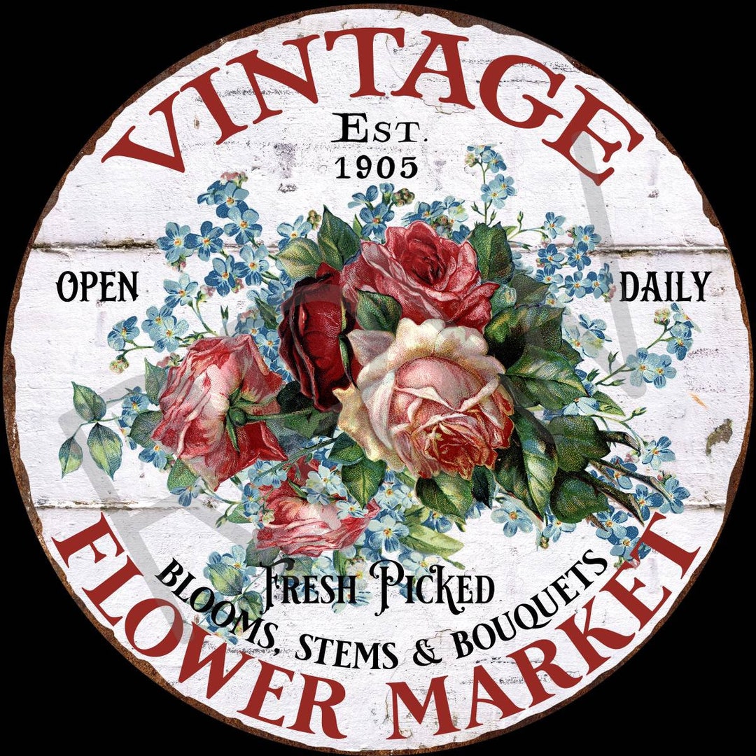 Vintage Flower Market Sign, Farmer's Market Fresh Flowers Wreath Sign, Farmhouse Sign, Fresh