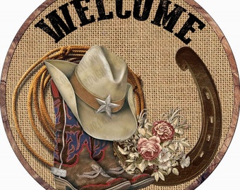 Cowgirl Welcome Sign, Western Wreath Sign, Cowgirl Boots Sign, Cowboy Hat and Boots Sign
