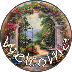Garden Welcome Wreath Sign, Flower Garden Welcome Wreath Sign, Aluminum ...