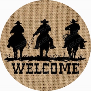 Cowboy Welcome Sign, Western Wreath Sign, Cowboy on Horse Sign, Cowboy Sign