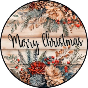 Merry Christmas Aluminum Wreath Sign: Winter Floral Welcome